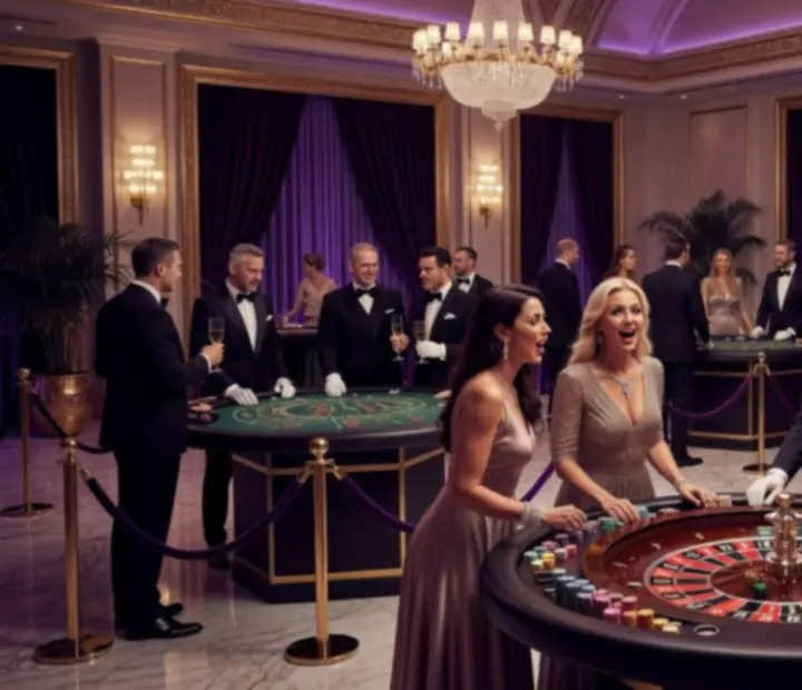 Nastrojowa strefa Casino Zone z oświetleniem i stołami do gier