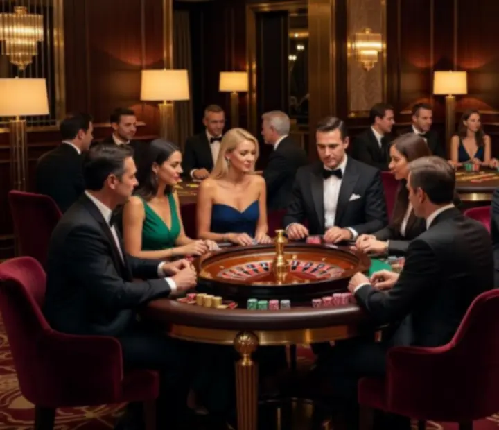 Goście przy stołach casino podczas eleganckiego eventu firmowego
