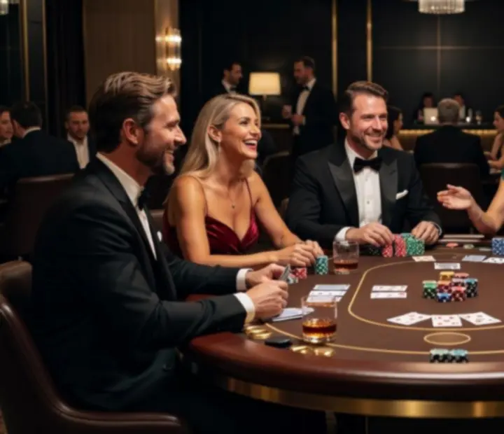 Galeria zdjęć z eventów pokerowych: stoły, dekoracje i goście grający w pokera.