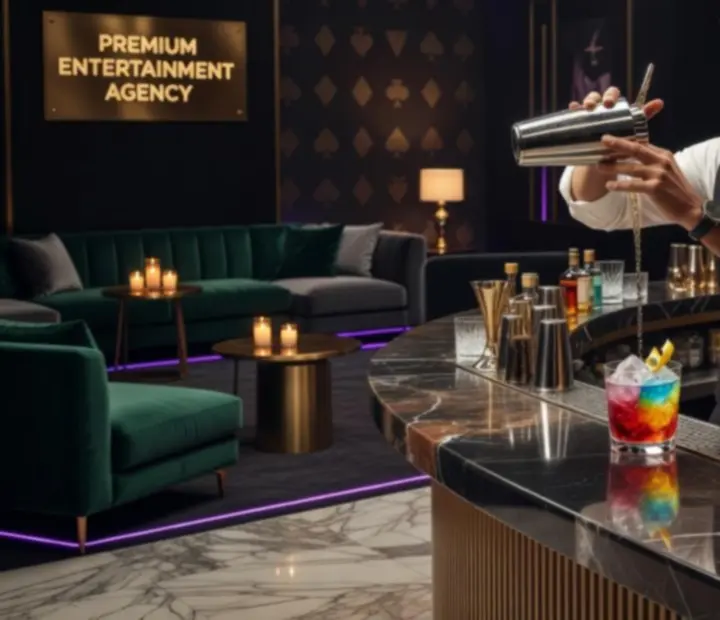 Stacja koktajlowa premium podczas eleganckiego eventu casino