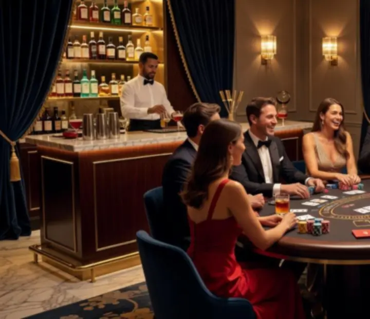 Uśmiechnięci goście przy stole casino podczas prywatnej imprezy